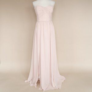 Social Bridesmaids Strapless Chiffon Draped Bodice Maxi Dress, Size 16 Nude